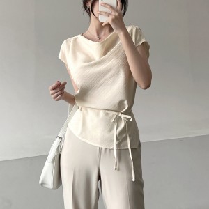 카라 레이스업 하이퀄리티 민소매 여밈 블라우스 프리사이즈