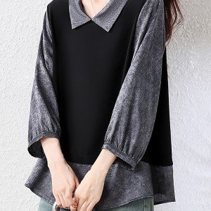 빅 사이즈 카라 패치워크 루즈핏 셔츠 L-5XL