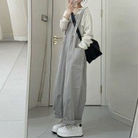 스트라이프 후드 스웨터 + 워크웨어 멜빵 바지 세트 M-2XL