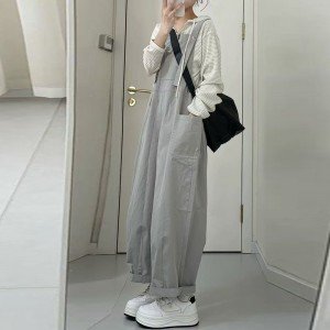 질량 재고 상품 2025 임산부 가을 의상 새로운 한 부서 연령 감소 스트라이프 후드 티 스웨터 워크웨어 멜빵 바지 세트