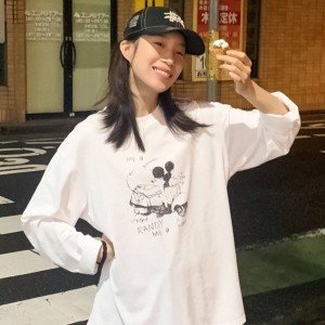 경관 그림 21 순면 이후 패키지 칼라 프린트 긴팔 티셔츠 여성 루즈핏 라운드 넥 맨위