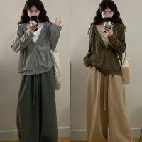  페이크 레이어드 집업후드 + 스트레이트 캐주얼 바지 세트 L-4XL