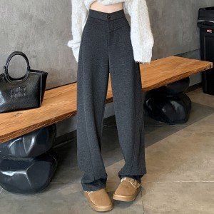 캐시미어 니트 정장 바지 캐주얼 스트레이트 팬츠 S-2XL
