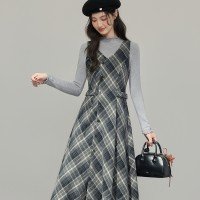 체크무늬 허리 조임 슬림바디연출 원피스 S-XL
