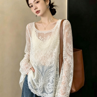빅 사이즈 2026 레이스 루즈핏 펀칭 블라우스 M-4XL