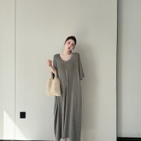 V넥 외출용 롱 스커트 원피스 L-3XL