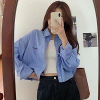 수직라인 자외선 차단 얇은 셔츠 S-XL