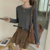 레이스 라운드넥 캐시미어털 티셔츠 S~XL