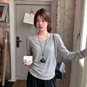 실크 혼방 페이크 레이어드 루즈핏 스웨터 S~XL