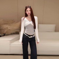 V넥 레이어드 봄 가을 긴팔 티셔츠 S-XL