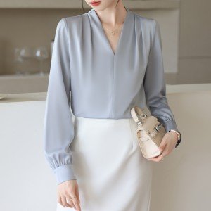 V넥 실크혼방 정장이너풍 블라우스 S-2XL